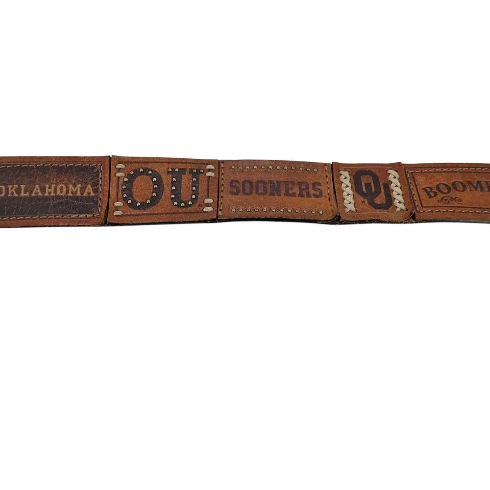 Fossil Oklahoma Sooners Womens L Brown Tooled‎ Leather Boomer Sooner Belt